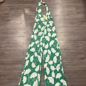 NWT Diane Von Furstenberg for Target green + white wide-leg halter jumpsuit (M)